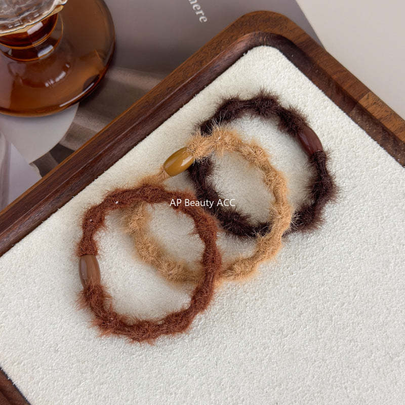 E관 - 퍼 소재 3개 세트 고무줄 머리끈 헤어밴드 [24257] 25.11-3