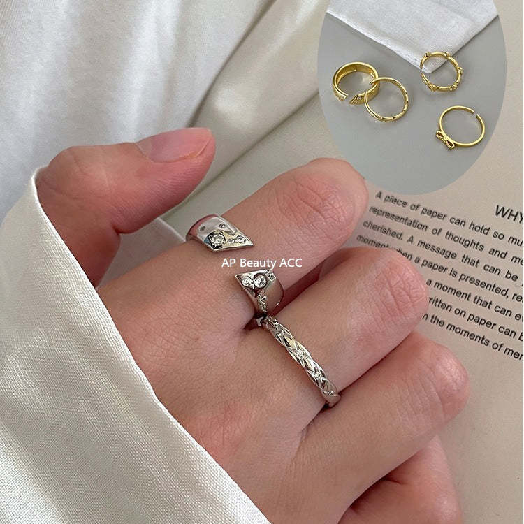 A관 - 925 실버 다이아 패턴 리본 장미 큐빅 반지 [JZ-0712] 25.10-5