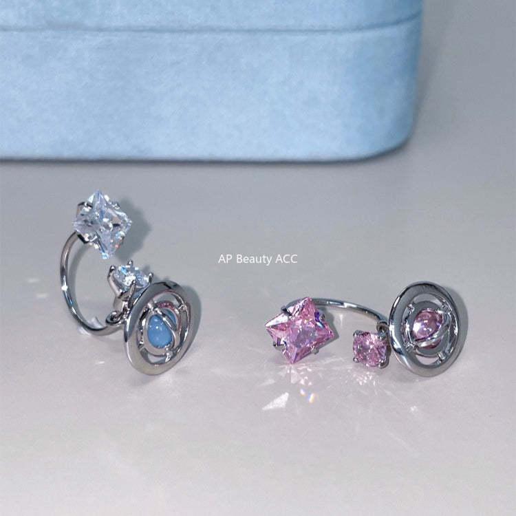 A관 - 사각 큐빅 우주 행성 펜던트 티타늄 스틸 귀걸이 [EH-4153] 25.12-2