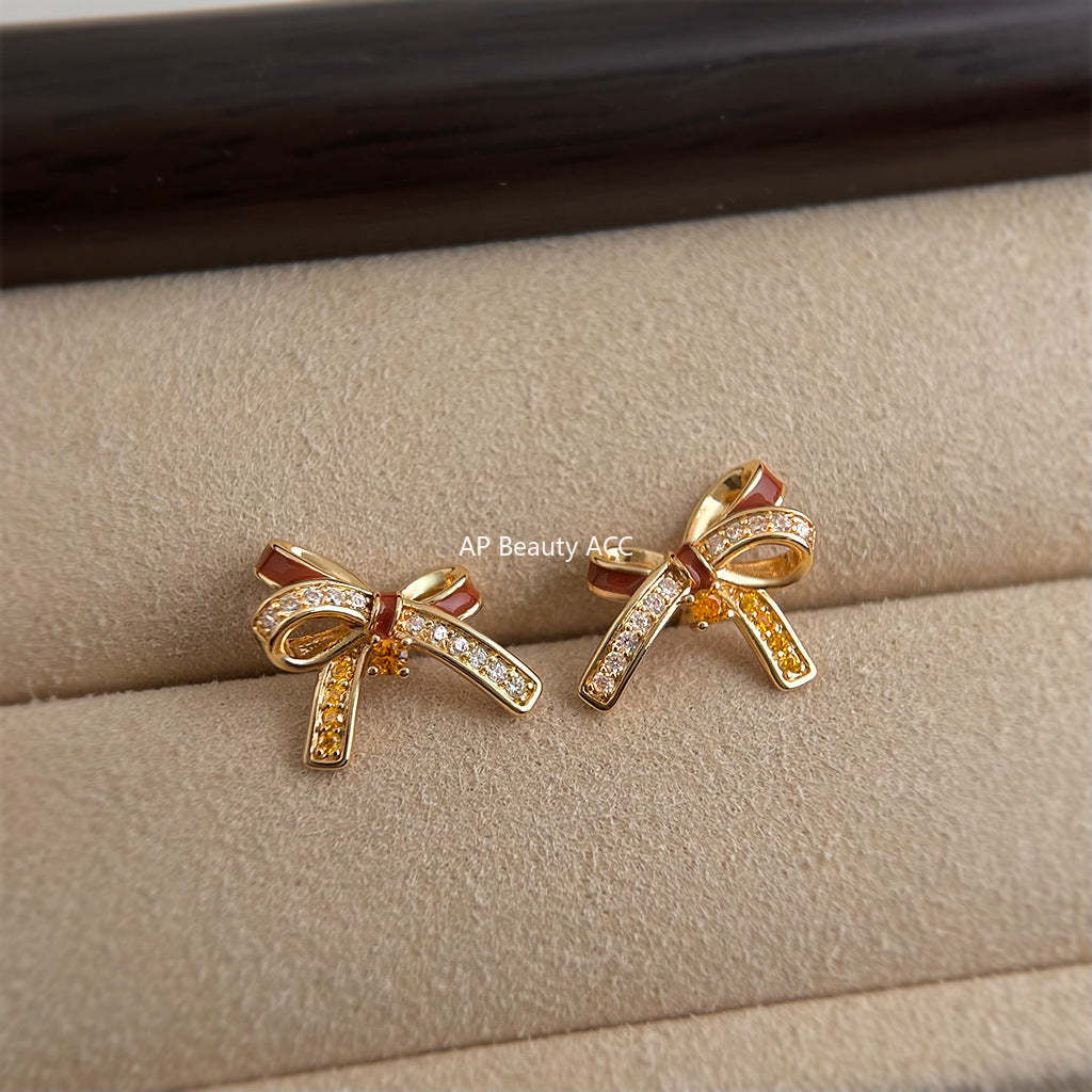 C관 - 핸드페인팅 리본 큐빅 925 은침 귀걸이 [7237] 25.12-3