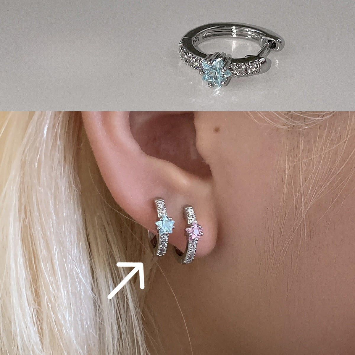 A관 - 별 큐빅 316 스테인리스 스틸 링 귀걸이 [EH-4333] 25.12-1