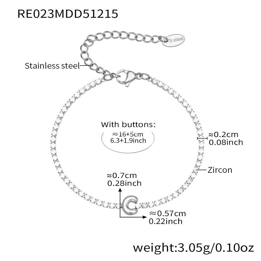 D관 - 스테인리스 스틸 18K 도금 알파벳 큐빅 팔찌 [RE023] 25.12-3