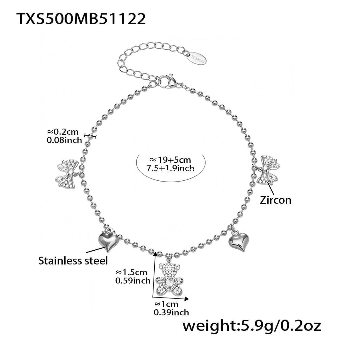 D관 - 스테인리스 스틸 곰 리본 하트 풀큐빅 펜던트 목걸이 팔찌 귀걸이 [TXP500] 25.11-4