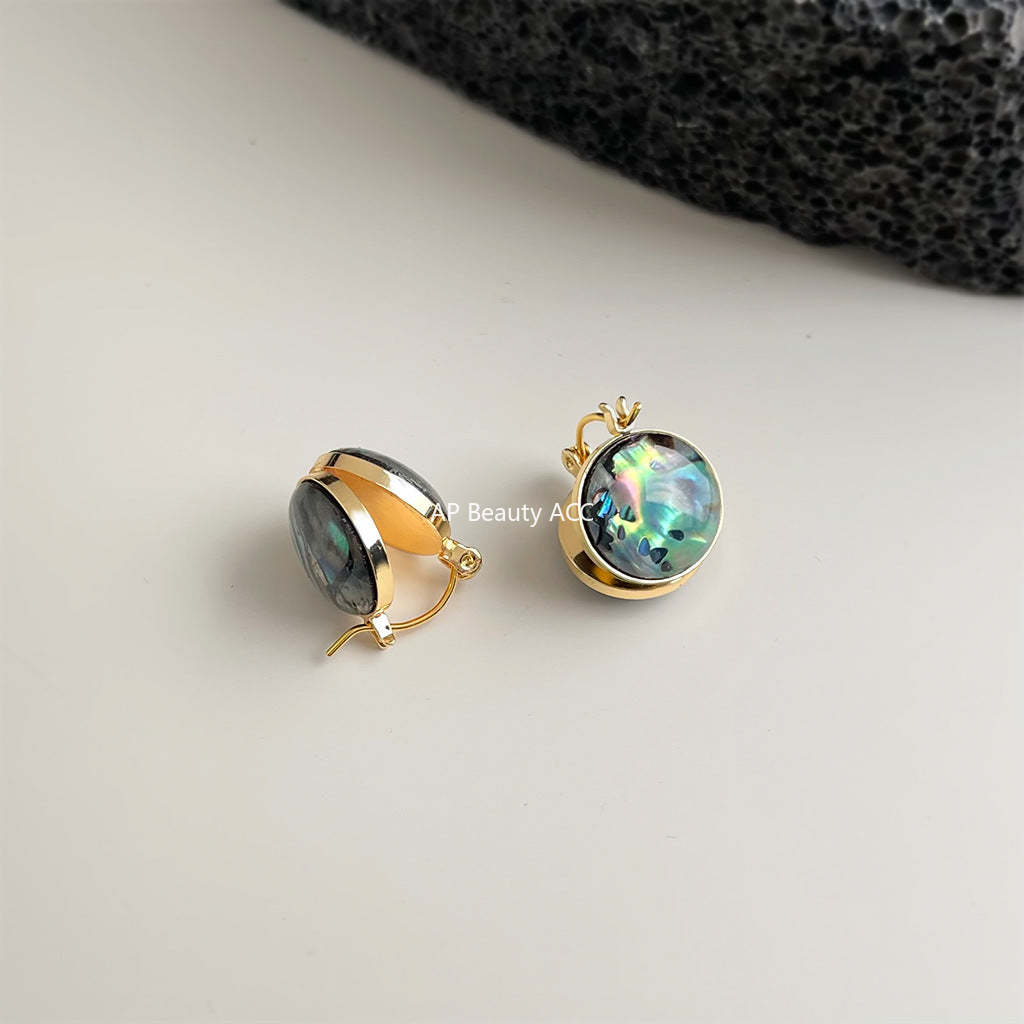 C관 - 전복 자개 원형 양면 귀걸이 [7101] 25.11-4