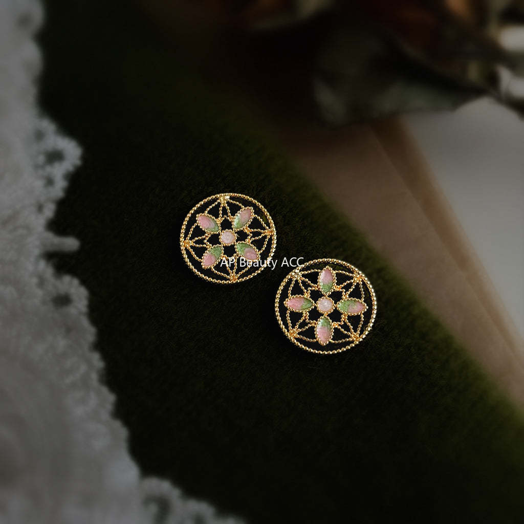 C관 - 925 은침 핸드페인팅 연꽃 전통 문양 귀걸이 [6956] 25.10-4