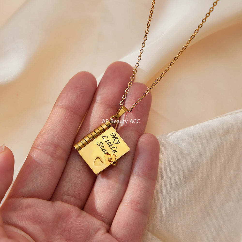 D관 - 스테인리스 스틸 18K 도금 미니 오픈 북 각인 펜던트 목걸이 [RP022] 25.12-3