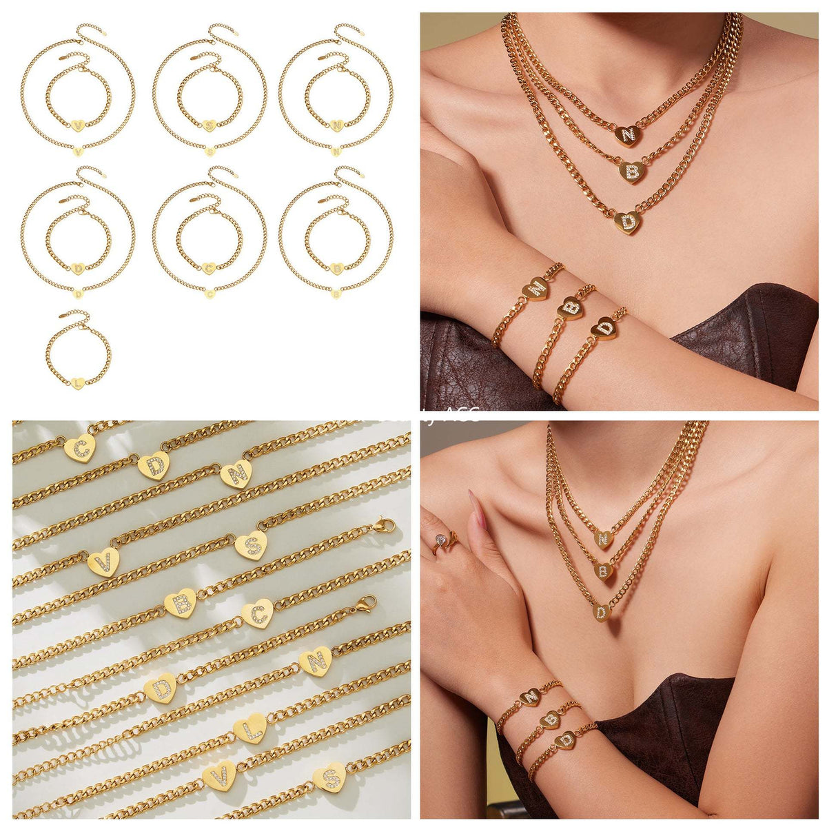 D관 - 스테인리스 스틸 하트 알파벳 큐빅 18K 도금 펜던트 목걸이 [RP021] 25.12-1