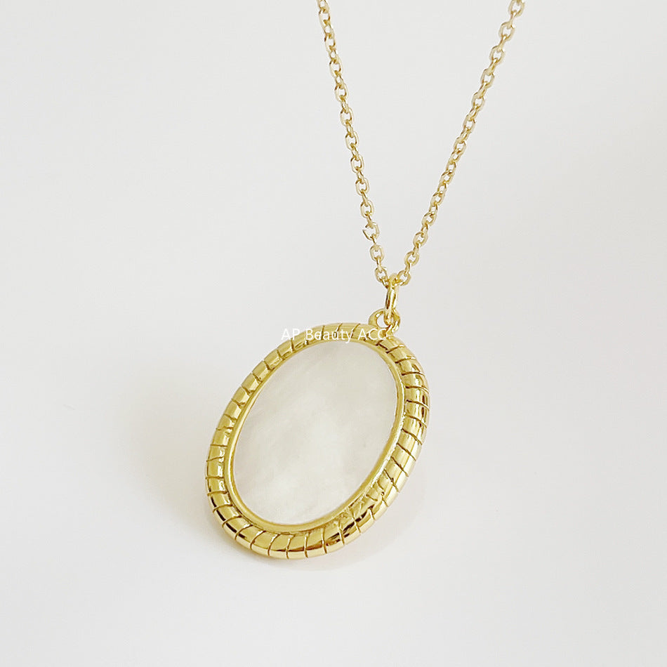 F관 - 925 실버 타원형 자개 펜던트 목걸이 [B467] 25.10-3