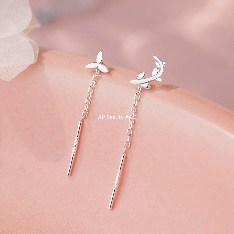 B관 - 999 실버 꽃잎 줄기 모양 드롭 귀걸이 [YC2156E_1] 25.09-4