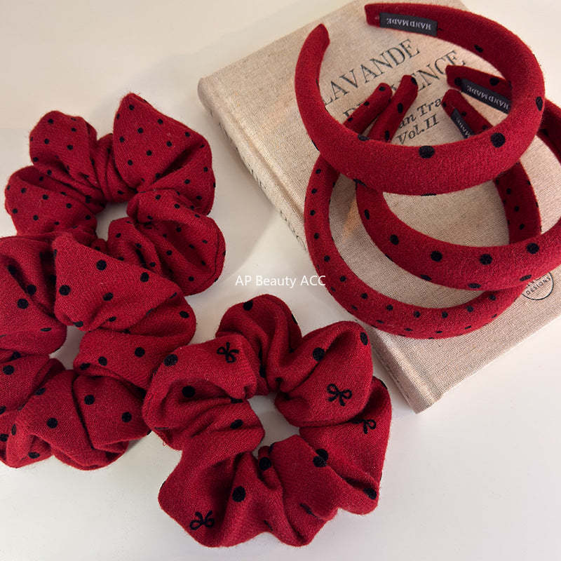 E관 - 레드 도트 패브릭 곱창 헤어밴드 머리띠 [27755] 25.12-1