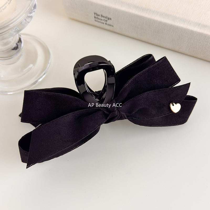 E관 - 벨벳 리본 골드 하트 포인트 대형 집게핀 [27560] 25.10-2
