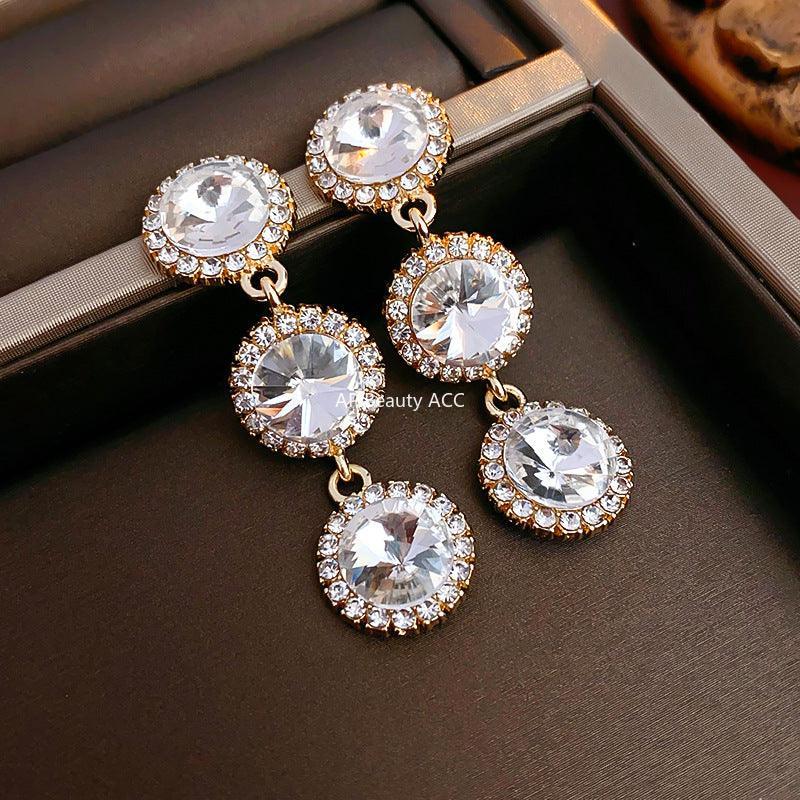 C관 - 실버 큐빅 롱 원형 컬러 크리스탈 유럽풍 모던 귀걸이 [E5450] 24.02-1