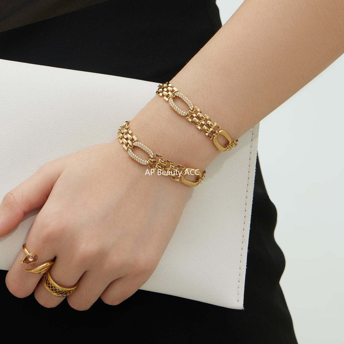 D관 - 스테인리스 스틸 18K 도금 큐빅 체인 팔찌 [E301] 25.12-3