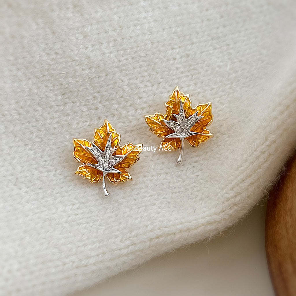 C관 - 925 은침 미니 큐빅 투톤 잎사귀 귀걸이 [6996] 25.10-5