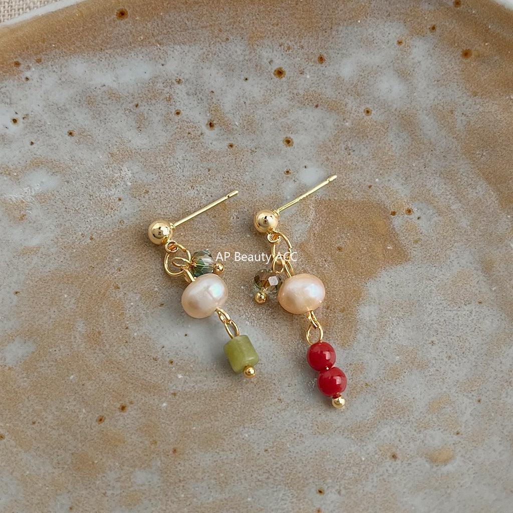 C관 - 담수 진주 비대칭 디자인 14K 도금 귀걸이 [5835] 25.04-2