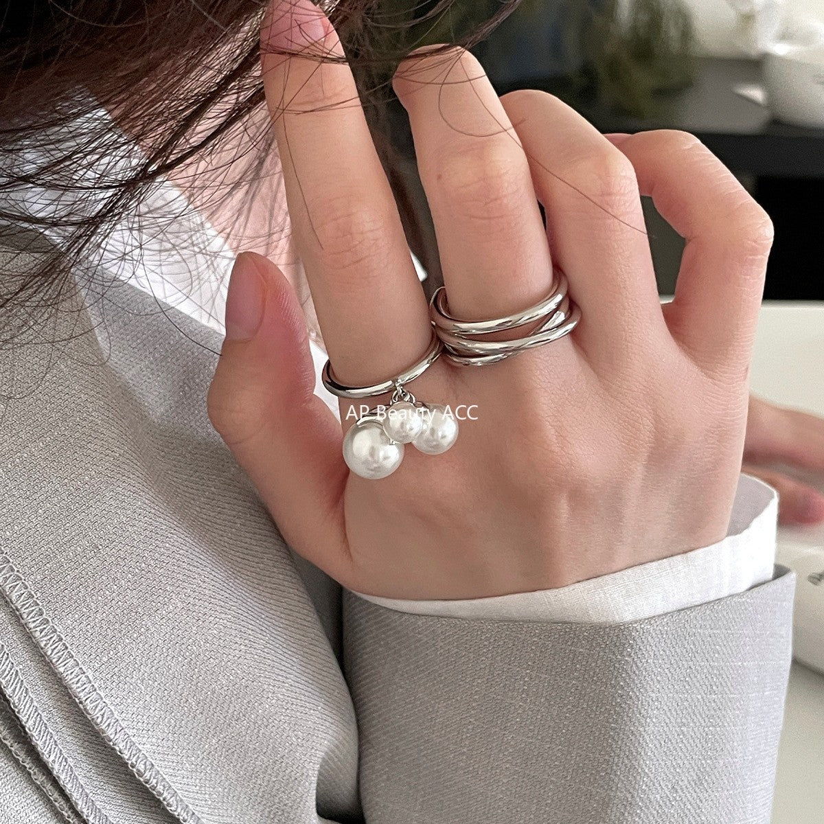 A관 - 925 실버 진주 레이어 반지 [JZ-0707] 25.10-3