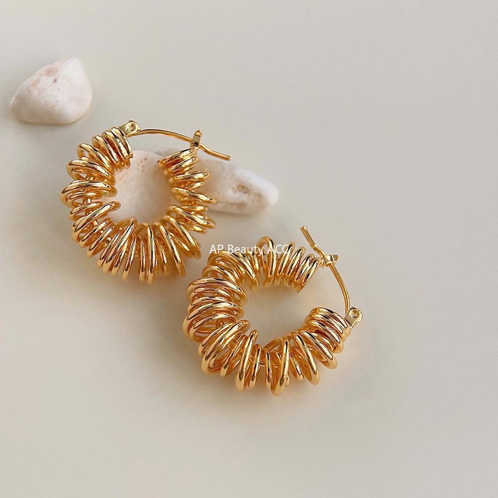 C관 - 18K 도금 두꺼운 고급스러운 기하학 원형 귀걸이 [3699-3700] 24.03-5