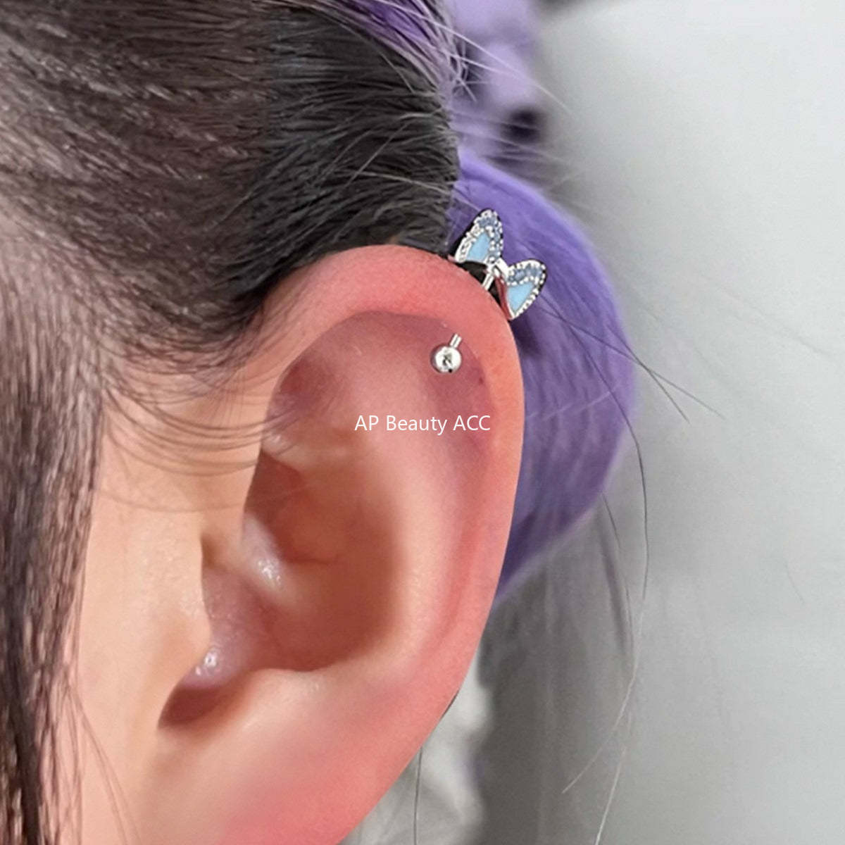 A관 - 고양이 귀 큐빅 티타늄 스틸 피어싱 귀걸이 [EH-4297] 25.12-1