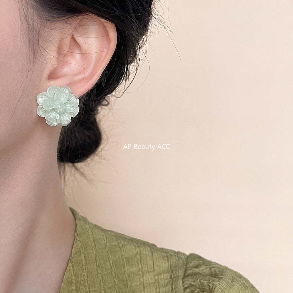 C관 - 민트 그린 장미꽃 디테일 14K 도금 귀걸이 [4372] 24.06-3