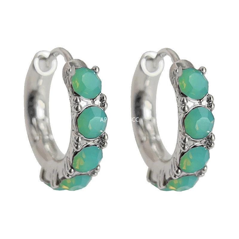 C관 - 산뜻한 글라스 큐빅 프로틴 그린 컬러 인스타 감성 링형 귀걸이 [3603] 24.03-1