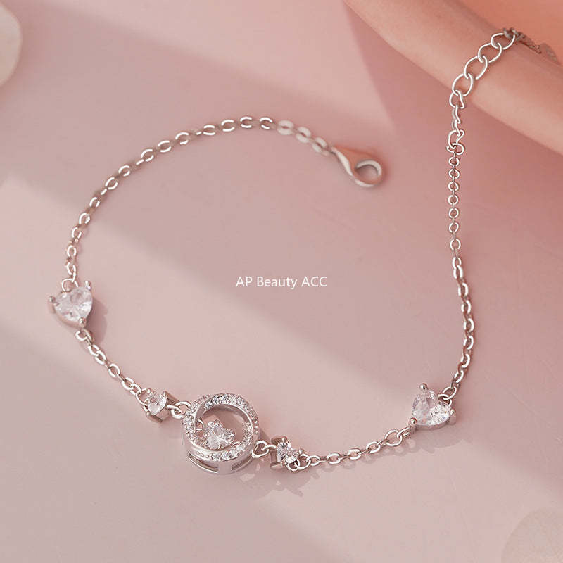 B관 - 999 실버 원형 하트 큐빅 팔찌 [YC5132SL_1] 25.10-2