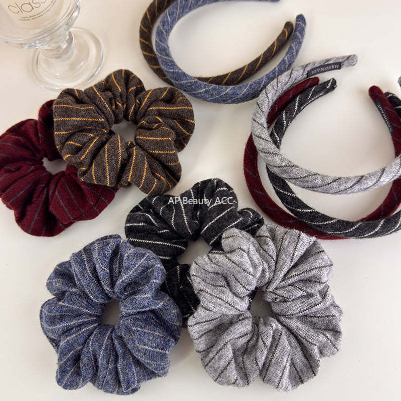 E관 - 사선 스트라이프 니트 울 머리띠 곱창 헤어밴드 [27523] 25.09-4