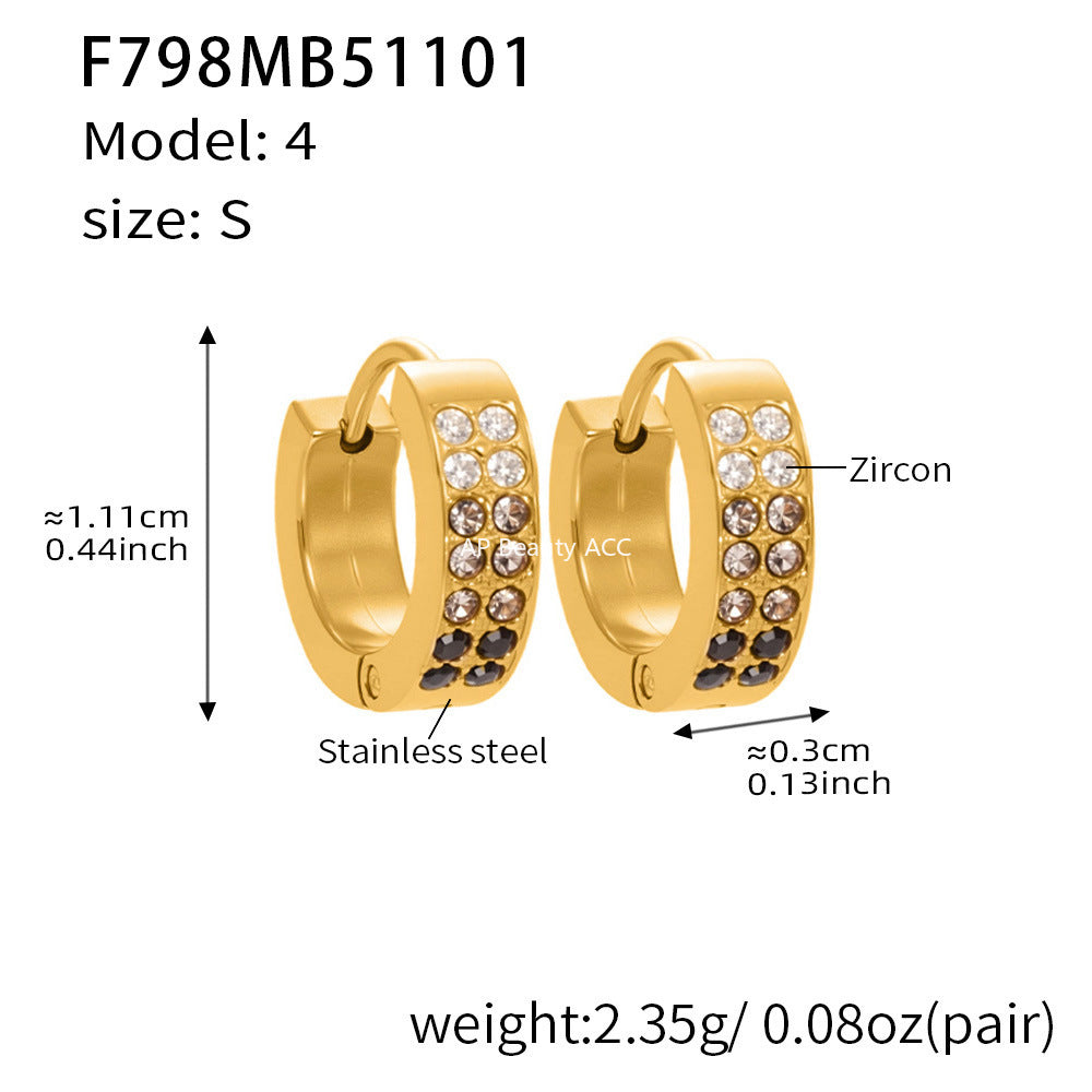 D관 - 스테인리스 18K 도금 C자형 멀티컬러 큐빅 귀걸이 [F798] 25.11-1
