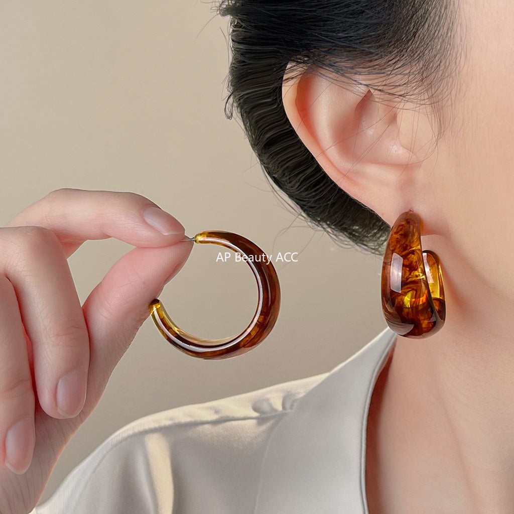 C관 - 925 은침 브라운 원형 레진 대형 귀걸이 [7004] 25.11-1