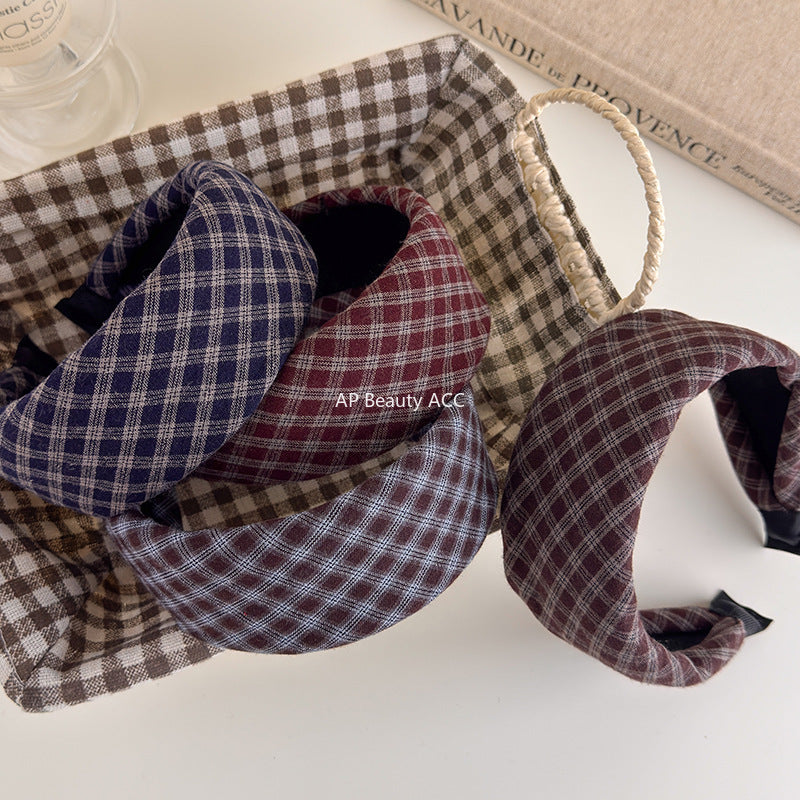 E관 - 체크 패브릭 와이드 스펀지 머리띠 [27525] 25.10-1