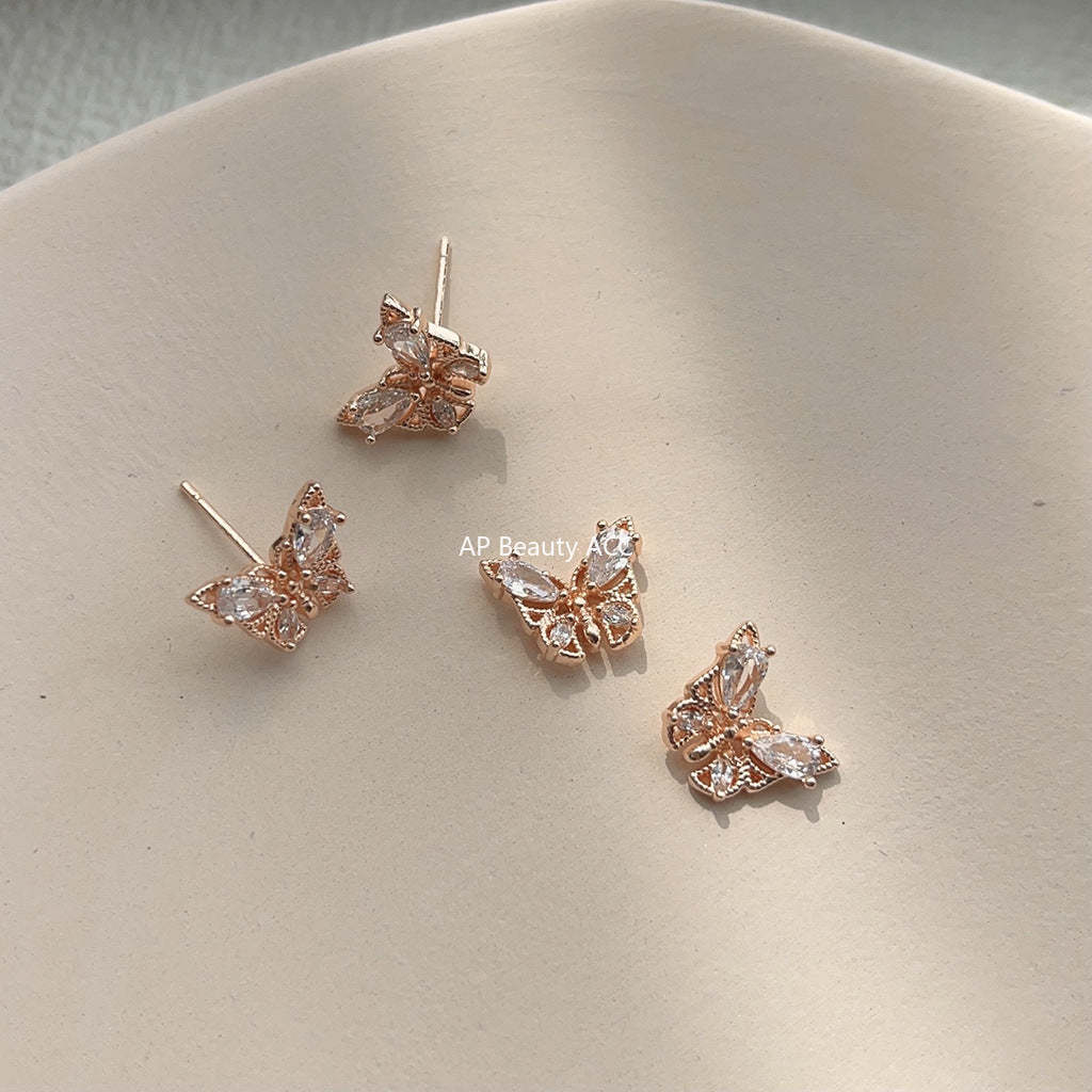 C관 - 미니 큐빅 로즈 골드 도금 나비 귀걸이 숲 속 스타일 귀걸이 [3846] 24.04-2