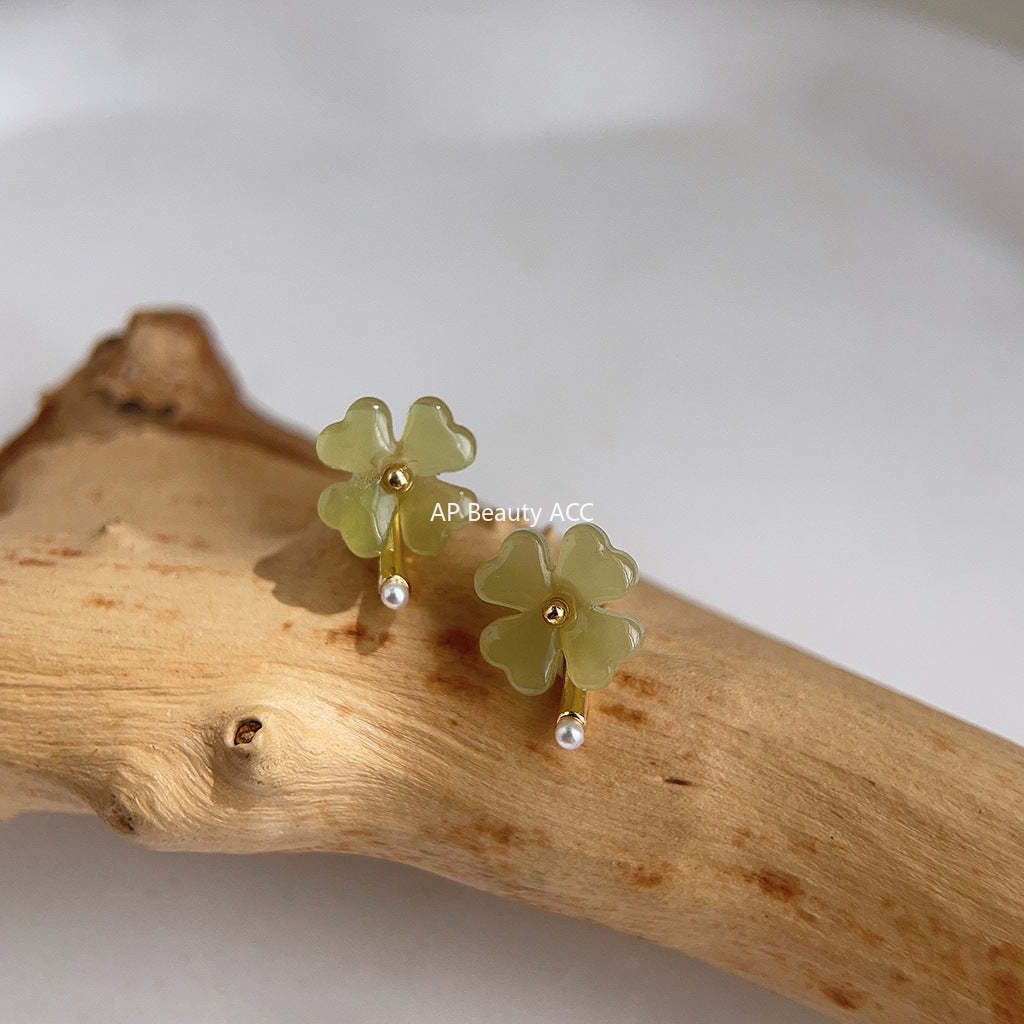 C관 - 미니 숲 속 스타일 14K 도금 은침 네잎클로버 귀걸이 [3849] 24.04-3