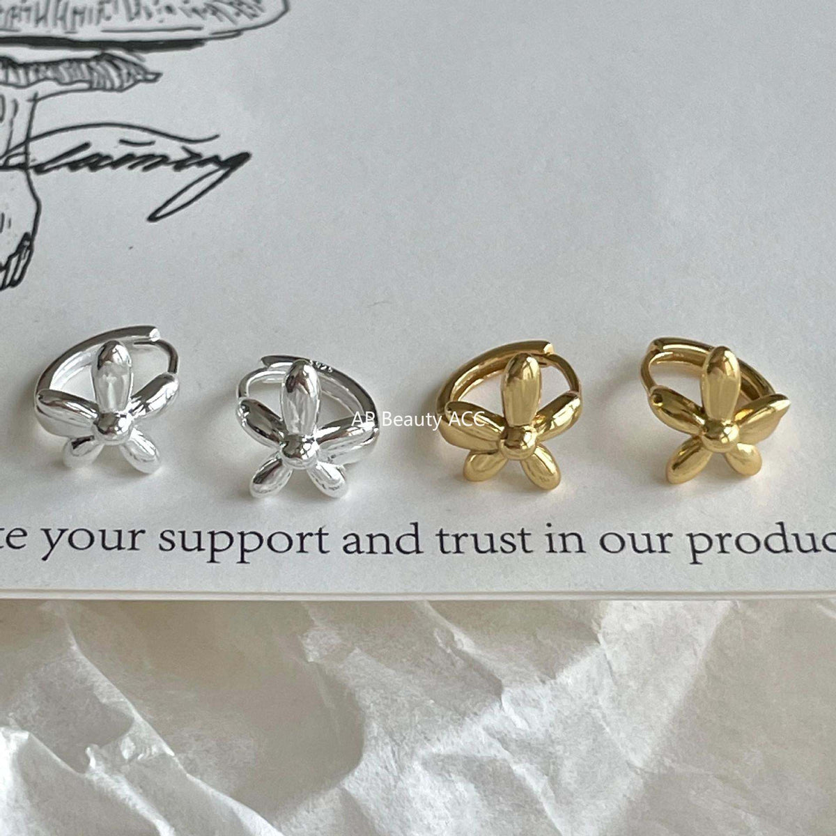 F관 - 925 실버 플라워 디자인 링 귀걸이 [C1413] 25.11-3