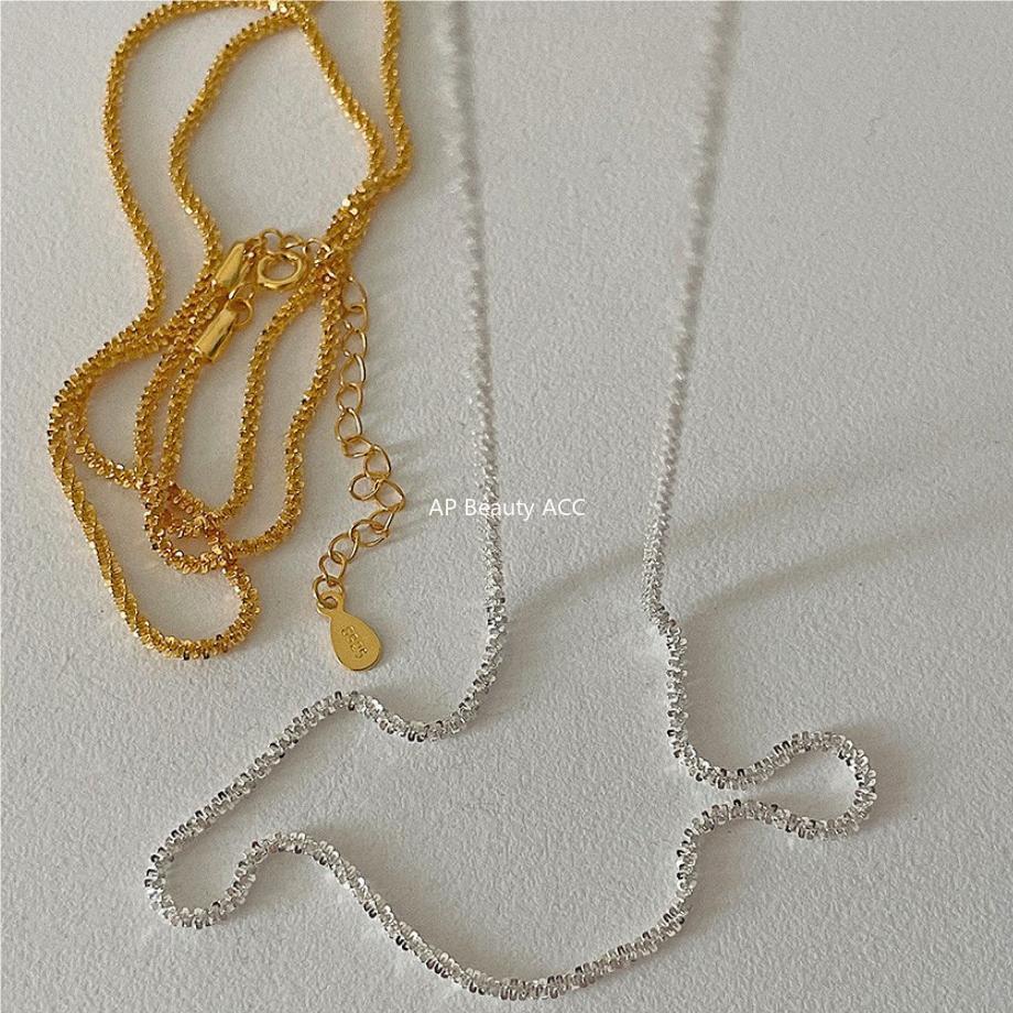 F관 - 925 실버 플라워 물결 디자인 체인 목걸이 [B571] 25.09-4