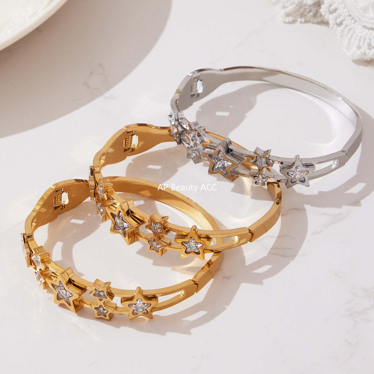 D관 - 스테인리스 18K 도금 큐빅 별 하트 비정형 팔찌 [Z500-Z501-Z502] 25.10-5