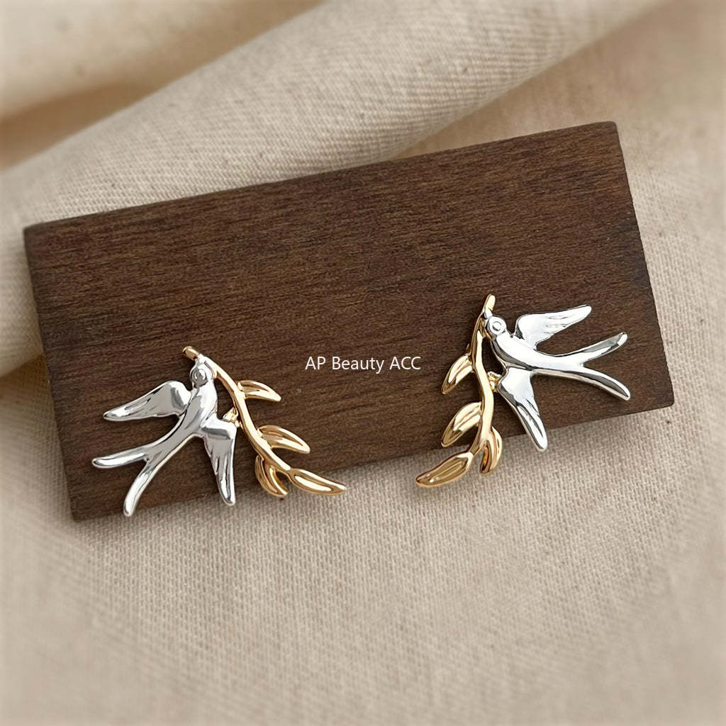 C관 - 투톤 디자인 925 은침 제비 디자인 귀걸이 [5695] 25.03-3