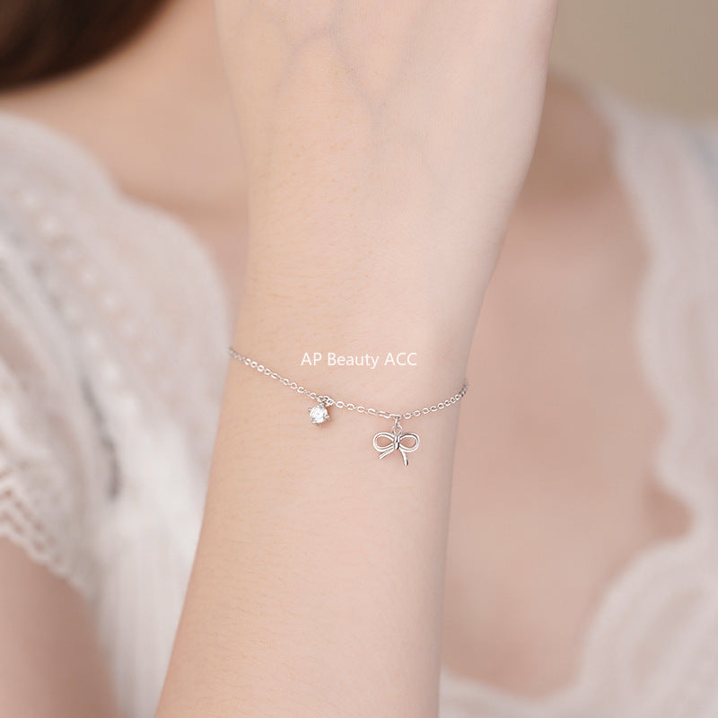 B관 - 999 실버 리본 큐빅 펜던트 팔찌 [YC4519SL_1] 25.11-2