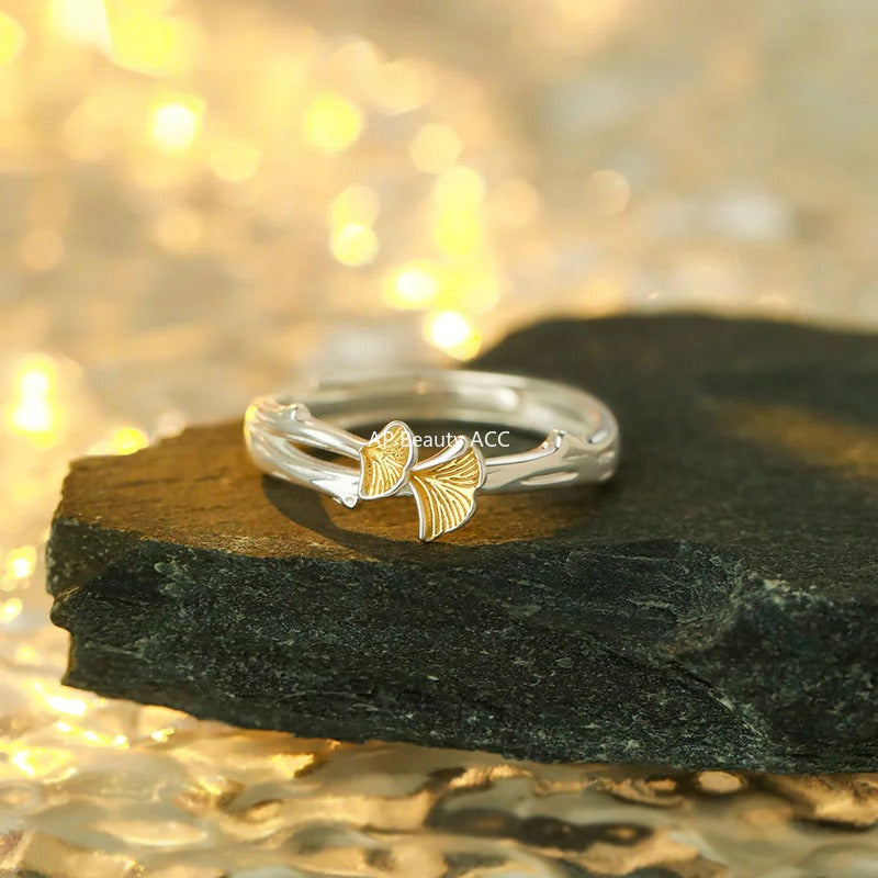 B관 - 999 실버 은행잎 디자인 커플 반지 [YC4856R_1] 25.10-3