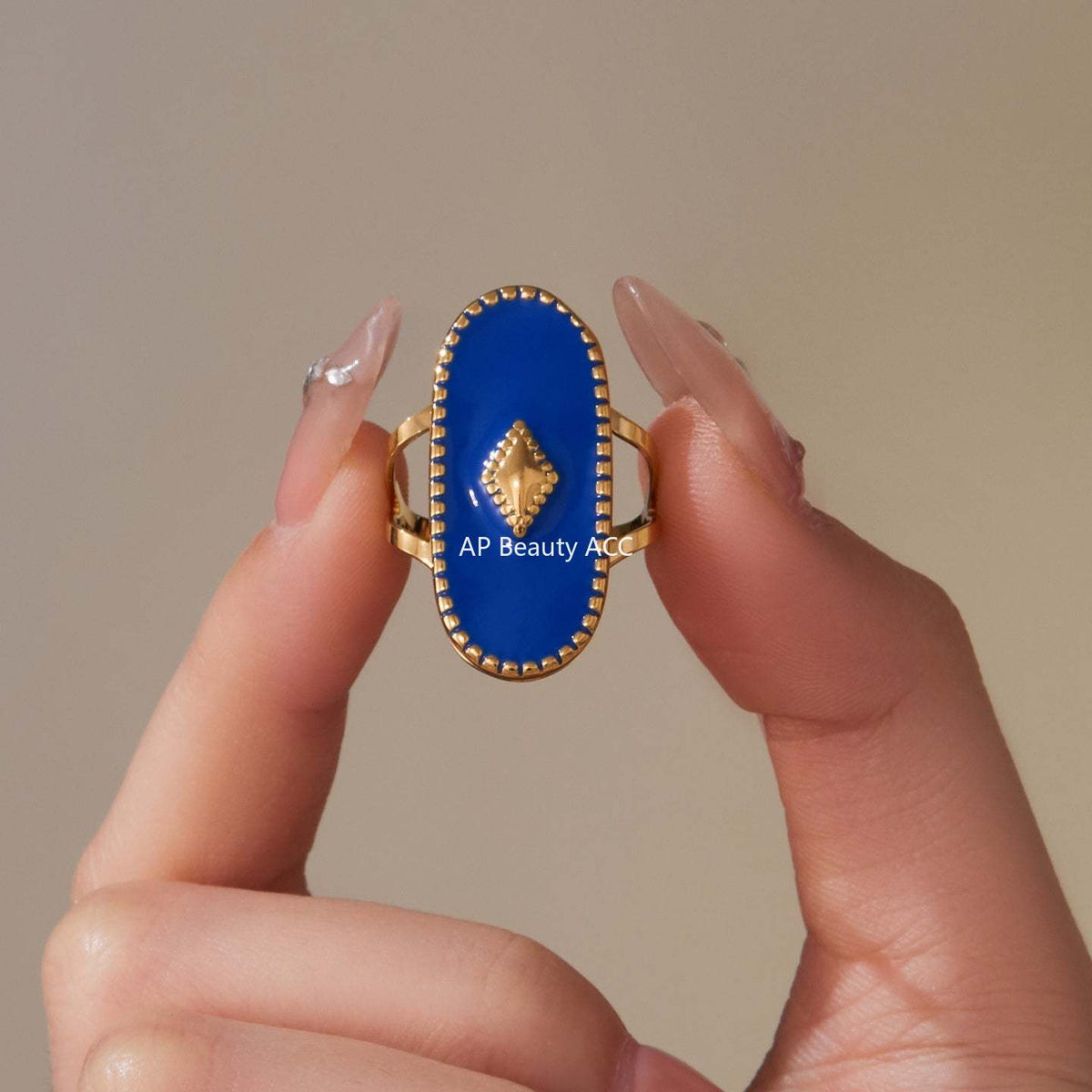 D관 - 스테인리스 스틸 컬러 에나멜 타원형 투 레이어 18K 도금 반지 [A719] 25.09-4