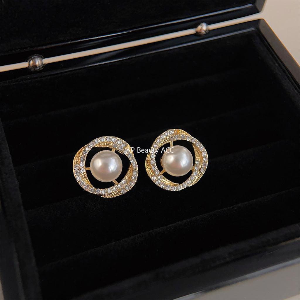 C관 - 미니멀 글라스 큐빅 레진 진주 14K 도금 트렌디 귀걸이 [3642] 24.03-3