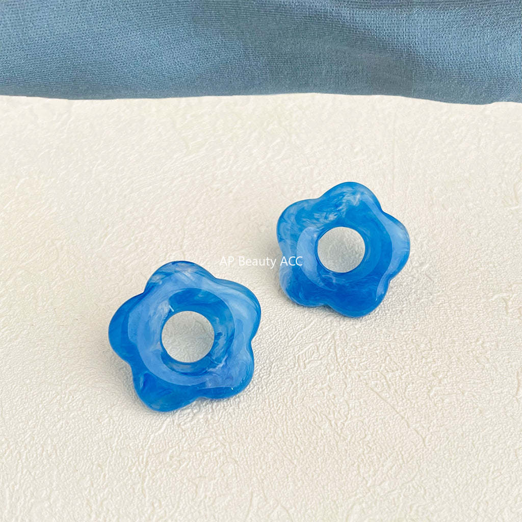 C관 - 블루 아크릴 플라워 925 은침 귀걸이 [5774] 25.03-4