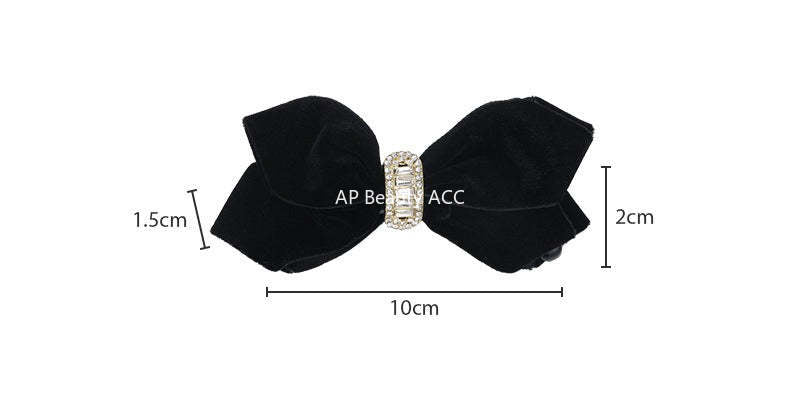E관 - 블랙 벨벳 리본 큐빅 바나나 집게핀 [27735] 25.12-1