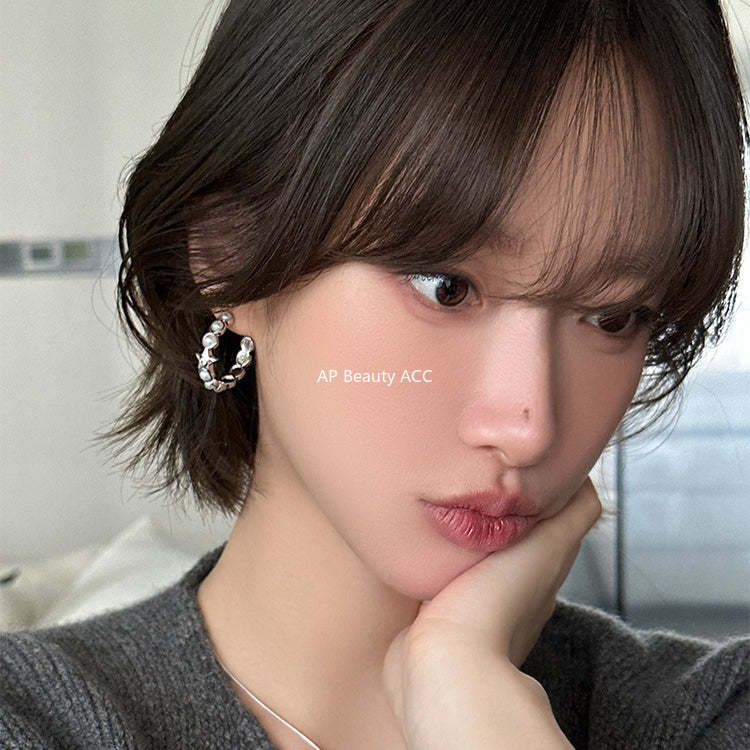 A관 - 925 은침 진주 별 큐빅 C형 귀걸이 [EH-4113] 25.10-5