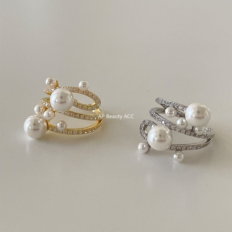 A관 - 빈티지 진주 레이어 큐빅 오픈형 반지 [JZ-0728] 25.11-1