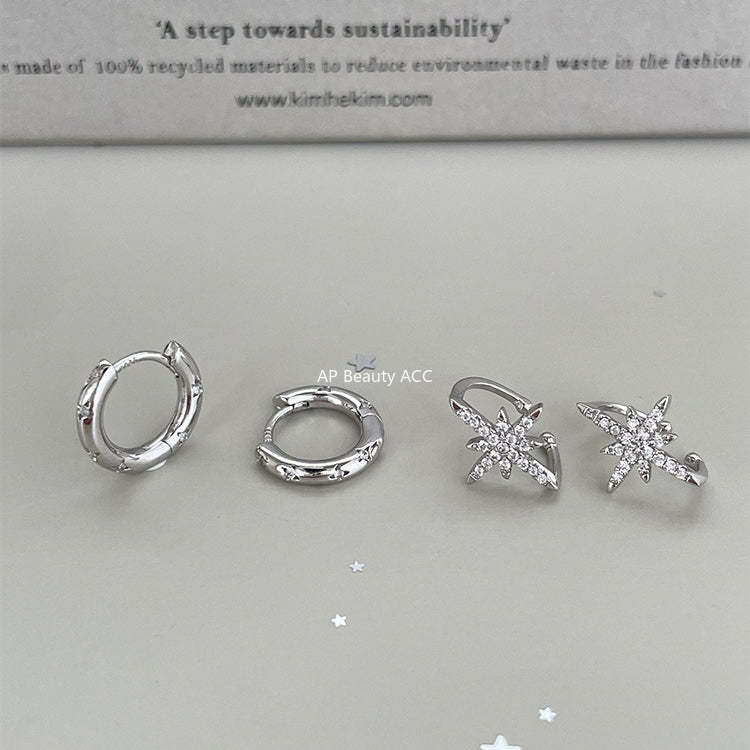 A관 - 925 은침 사각별 큐빅 피어싱 링 귀걸이 [EH-3972] 25.10-5