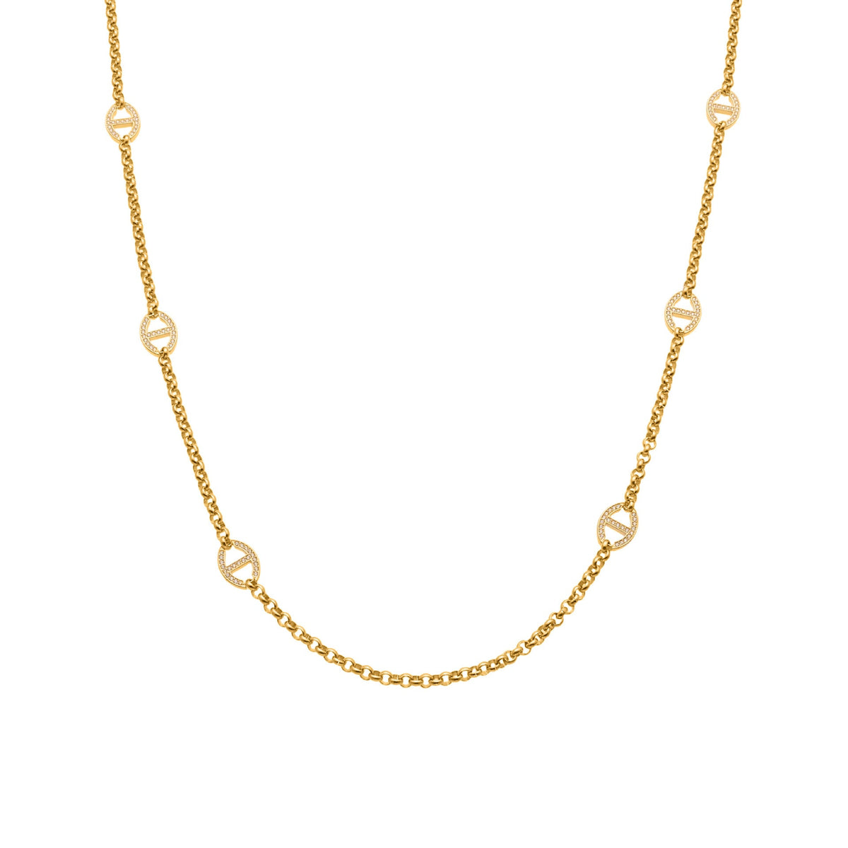 D관 - 스테인리스 스틸 18K 도금 큐빅 버클 장식 롱 목걸이 [M081] 25.10-3