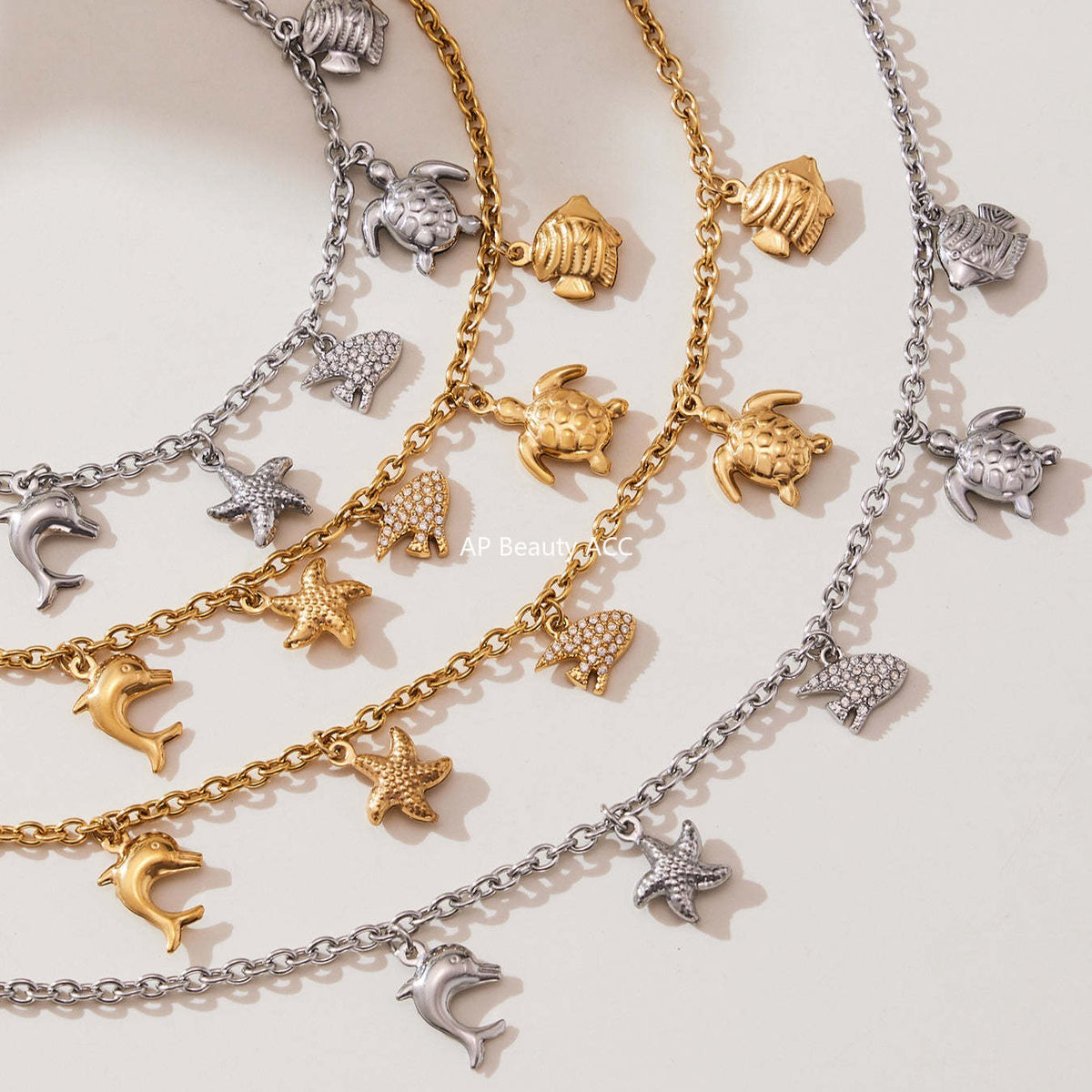 D관 - 18K 도금 스테인리스 스틸 해양생물 큐빅 펜던트 목걸이 팔찌 [TXP445] 25.10-4