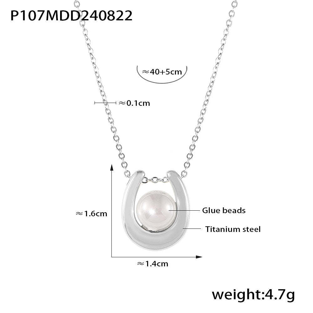 D관 - 기하학적 하트 모조 진주 펜던트 캐주얼 럭셔리 티타늄 스틸 18K 도금 목걸이 [P107-P1408] 24.08-5