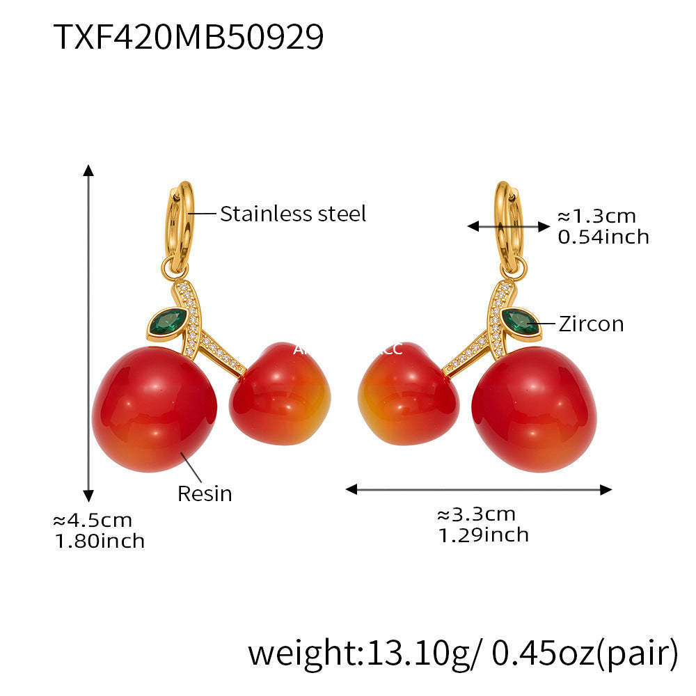 D관 - 스테인리스 스틸 레진 체리 펜던트 큐빅 목걸이 귀걸이 [TXP426-TXF420] 25.10-2