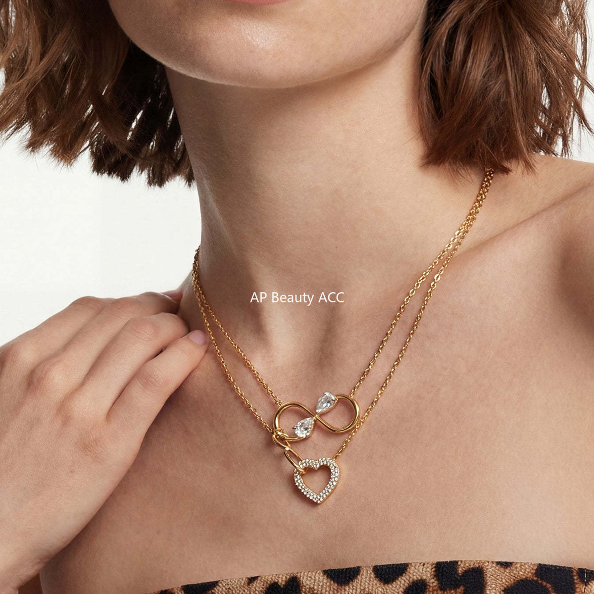 D관 - 스테인리스 스틸 18K 도금 하트 무한대 큐빅 목걸이 팔찌 [TXP529] 25.12-3