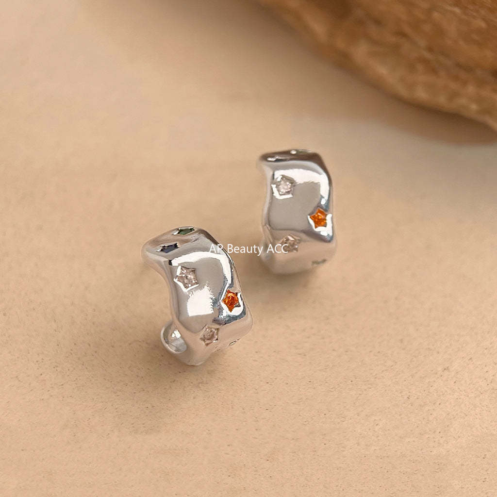 C관 - 925 은침 컬러 큐빅 기하 디자인 미니 귀걸이 [5587] 25.03-1
